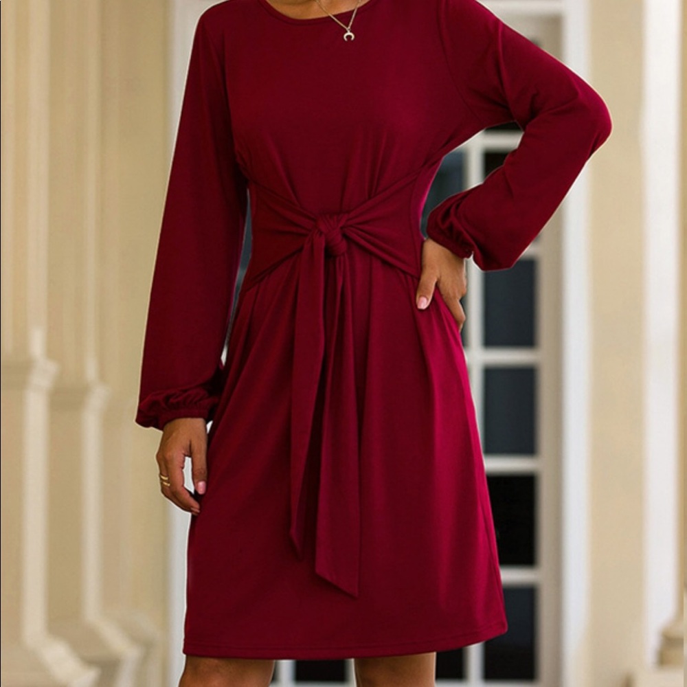 Round Neck Front Knot Midi Dress